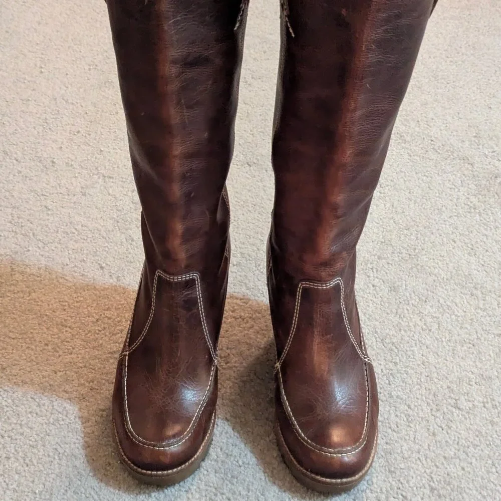 Michael Kors Vintage Leather Brown Wedge Pull On Boots Sz 7 - Picture 8 of 9